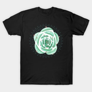 Green Succulent Cactus On Pink T-Shirt